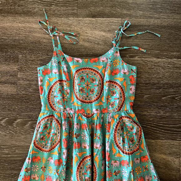 EUC Drake’s for J.Crew Elephant Tile Print Dress 2 Tie Shoulder Cotton Sundress - Picture 4 of 16